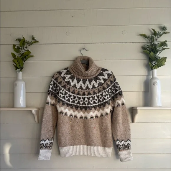 Pilcro For Anthropologie Ribbed Turtleneck Fair Isle Sweater Size Small - Picture 4 of 12
